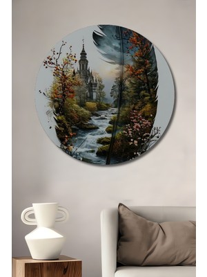 Teona Ahşap Büyülü Kanat Manzara Tablosu  Yuvarlak Duvar Tablosu