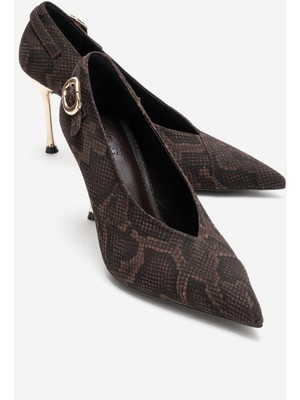 Luvi Polly Kahverengi Desenli Tokalı Kadın Topuklu Ayakkabı