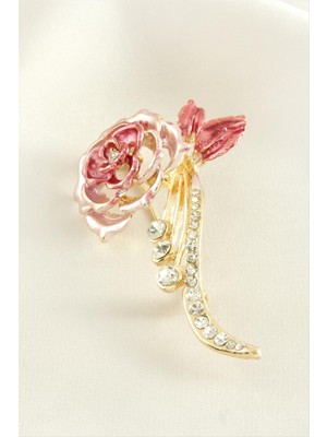 SHC4200 Gül Mineli Taşlı Broş