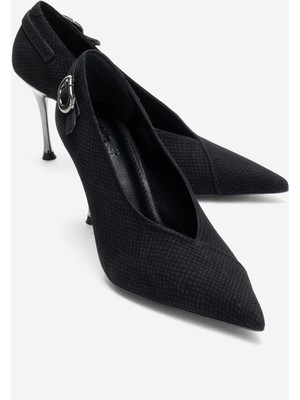 Luvi Polly Siyah Desenli Tokalı Kadın Topuklu Ayakkabı
