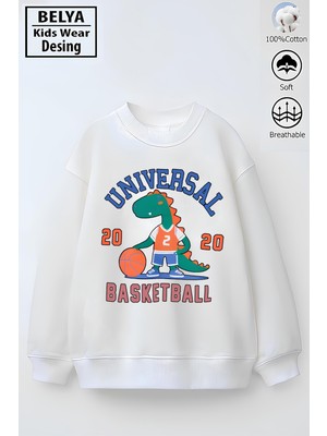 Belya Kids Wear Tam Kalıp Oversize Erkek Çocuk Pamuğa Pamuk 3 Iplik Kumaş Dinazor3 Karakter Tasarım Sweatshirt