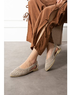 FootFrenzy Kadın Dantel Detaylı Arkası Açık Rahat Örgü Nakışlı Hasır Babet