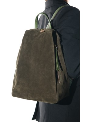 Luvi Josh Yeşil Süet Hakiki Deri Kadın Sırt Çantası