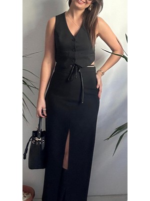Lasorella Butik Kadın Siyah Yelek Etek Takım