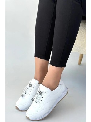 Les Passent Kadın Ayda Beyaz Bağcıklı Ortopedik Rahat Tabanı Günlük Babet & Spor Ayakkabı