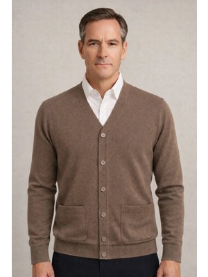 BURSPA Kışlık Cepli Düz Ince Yün Kahverengi Baba Ceket