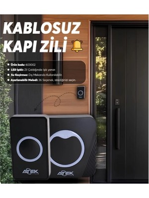 VeraGlobe Buğz Siyah Kablosuz Su Geçirmez Kapı Zili