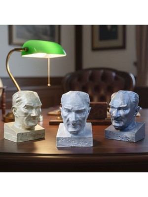Uretti - Hülya 6683 3410 3'lü Masaüstü Mini Atatürk Heykeli Dekoratif Büst Biblo Seti - 6 cm