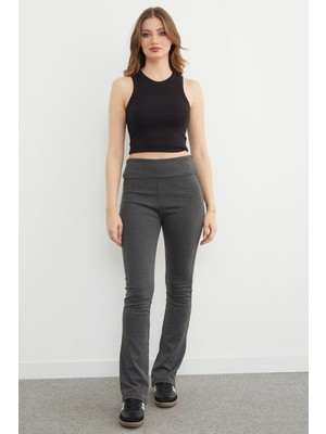 FullaModa Beli Katlamalı Flare Tayt Pantolon