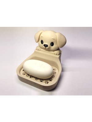 Printech3d Köpek Figürlü Drenajlı Sabunluk / Dekoratif Sabun Tabağı (Bej) – Tekli