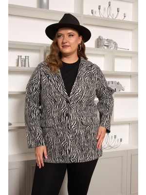 Rmg Zebra Desenli Büyük Beden Ceket Gri