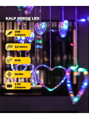 AC Aydınlatma Kalpli Dekoratif Rgb (Çok Renkli)  LED USB & Pilli - 3,5 Metre - Animasyonlu