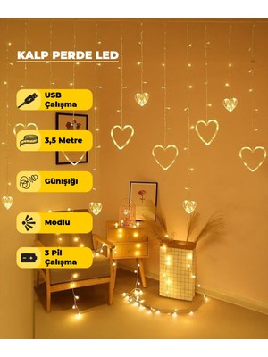 AC Aydınlatma Kalpli Dekoratif Günışığı  LED USB & Pilli - 3,5 Metre - Animasyonlu