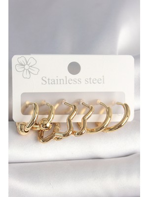 316L Çelik Gold Renk Yıldız Halka Model Kadın Küpe Seti EB-53-VICE/(1395) 4434