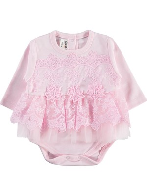 Civil Baby Fırfır Tüllü 3-12 Ay Çıtçıtlı Badi - Pembe 12-18 Ay
