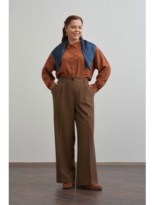 ALLDAY Acı Kahve-Önü Pileli Polyviscon Pantolon