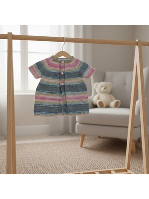 Desdesignel Örgüsü Renk Geçişli Bebek Elbise - Kısa Kollu Düğmeli Örgü Bebek Jilesi - Çok Renkli