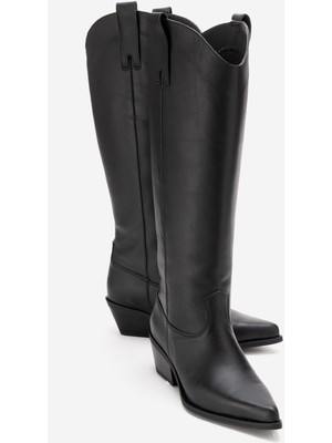 Luvi Anıa Siyah Cilt Hakiki Deri Kadın Western Çizme