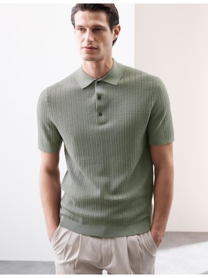 Marks & Spencer Dokulu Viskon Örme Polo T-Shirt