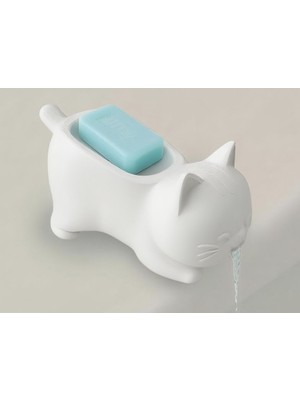 Printech3d Kedi Figürlü Akıtmalı Drenajlı Sabunluk / Sabun Tabağı (Beyaz) – Tekli