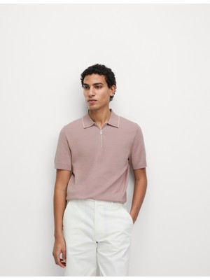 Marks & Spencer Pamuk Karışımlı Yarım Fermuarlı Örgü Polo Yaka Tshirt