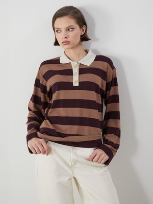 Lc Waikiki Yeni Sezon Polo Yaka Çizgili Kadın Tişört