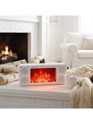 TE Dükkan Buğz Alev Şömine Efektli Bluetooth Hoparlör Beyaz