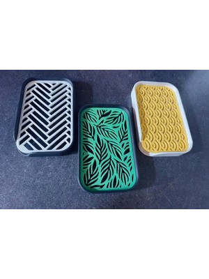 Printech3d Desenli Drenajlı Sabunluk / Dekoratif Sabun Tabağı (Beyaz, Yeşil, Sarı, Turuncu) – Tekli