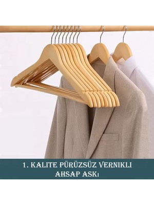 Lirazon 9 Adet Ahşap Askı Ahşap Elbise Askısı Ahşap Kıyafet Askısı Dolap Düzenleyici Cilalı Ahşap Askı