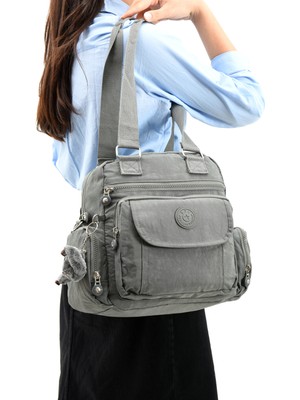 Duomino Gri Krinkıl Suya Dayanıklı Klinkır Çok Cepli Çapraz Çanta / Omuz Çantası / Postacı Çanta