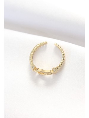 Kemer Tokası Tasarımlı Gold Renk Zirkon Taşlı Ayarlanabilir Yüzük EB-53-VICE/(1395) 2626
