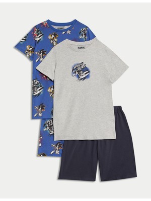 Marks & Spencer 2'li Saf Pamuklu Sonic The Hedgehog™ Pijama Seti (3-14 Yaş)