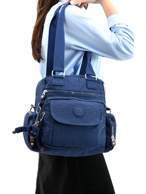 Duomino Lacivert Krinkıl Suya Dayanıklı Klinkır Çok Cepli Çapraz Çanta / Omuz Çantası / Postacı Çanta