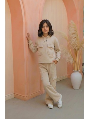 Mutlu Kids Cep Detaylı Kız Şardonlu Takım