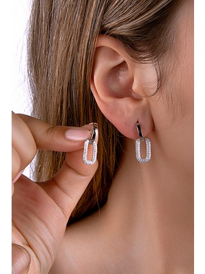 Innuendo 925 Ayar Gümüş Taşlı Çengel Küpe