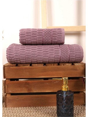 Mira Home 2 Parça Banyo Havlu Takımı Pamuklu Çubuk Desen Mor