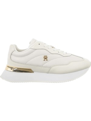 Tommy Hilfiger Kadın Bağcıklı Altın Detaylı Kalın Taban Sneaker - Beyaz/ekru
