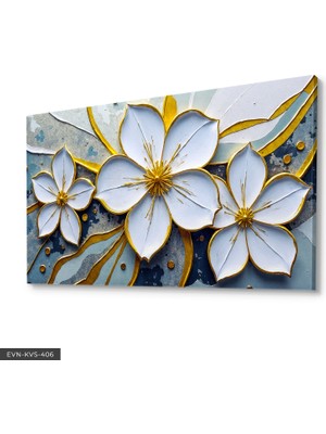 Evine Moda Beyaz Çiçekler Tek Parça Kanvas - Canvas Tablo