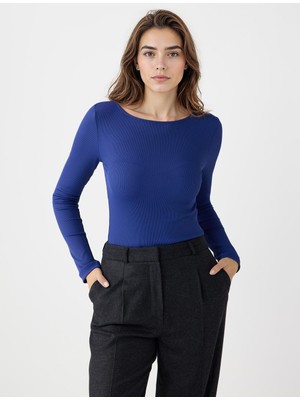 Jimmy Key Saks Dar Kesim Kayık Yaka Örme Bluz