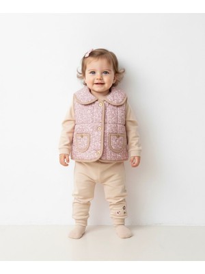 Butik Kız Bebek %100 Pamuklu Çicek Yelekli Alt - Üst 3'lü Takım