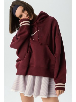 Nike Phoenix Fleece Oos Gx Po Hoodie Burgundy Women Sweatshirt Kapüşonlu Kadın Kazak Bordo
