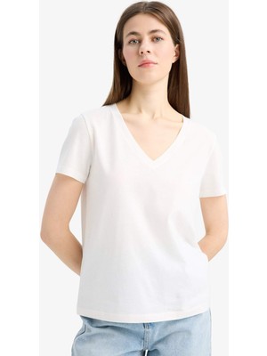 DeFacto %100 Pamuk Regular Fit V Yaka Basic Penye Tişört E5850AX25SM