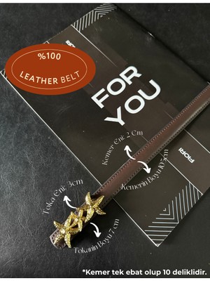 Fiori Hakiki Deri Bombeli Yıldız Tokalı Kadın Kemeri, Ceket Kemeri, Gömlek Kemeri, Elbise Kemeri