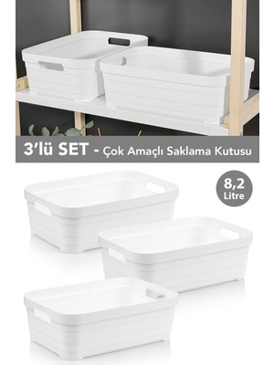 Meleni Home 3 Adet Dekoratif Piramit Saklama Kutusu - Dolap Içi Düzenleyici Çok Amaçlı Organizer 8,2 Litre Beyaz