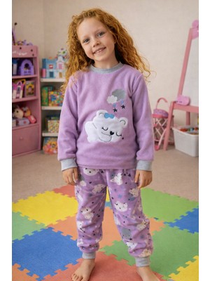 Aydoğan Kız Çocuk Kadife Polar Desenli Pijama Takımı 1680 Lila