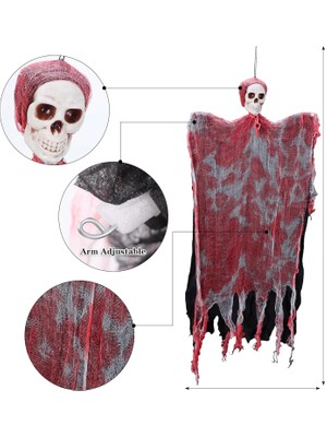 LED Işıklı Kahkaha Atan Sesli Sensörlü Ürpertici Kuru Kafa Kanlı Korku Hayalet Saçaklı Deko