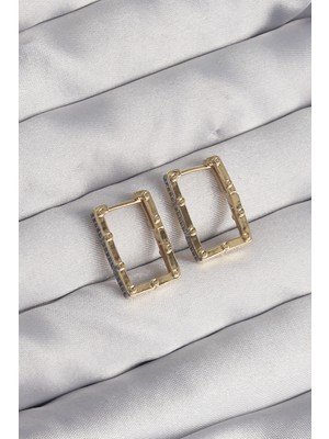 Pirinç Gold Renk Zirkon Taşlı Dikdörtgen Model Seranay Küpe EB-53-VICE/(1395) 2949
