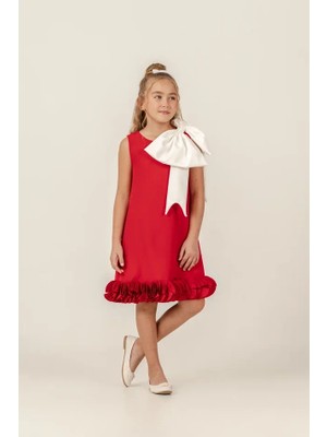 Eray Kids Kız Çocuk Eteği Fırfırlı Fiyonk Detaylı Kolsuz Özel Gün Abiye Elbise (9-12 Yaş)