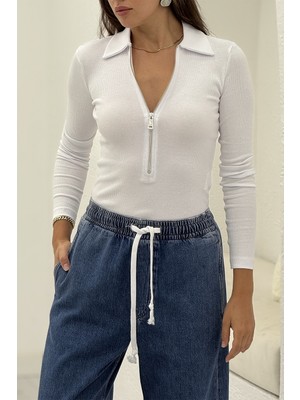 Pepicino Beyaz Fermuarlı Body 251016