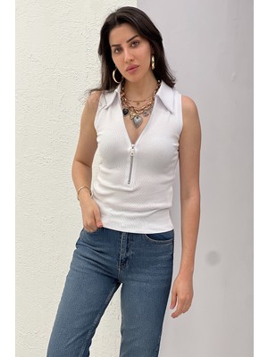 Pepicino Beyaz Fermuarlı Polo Yaka Body 251023